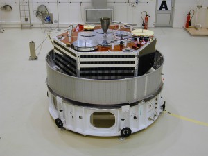 AMSAT's Phase 3-D (AMSAT-OSCAR 40) is shown here in its Specific Bearing Structure (SBS) prior to launch from Kourou, French Guiana.