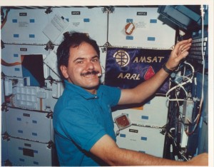 Astronaut Ron Parise, WA4SIR (SK) makes an Amateur Radio contact from the Space Shuttle Columbia in 1990.