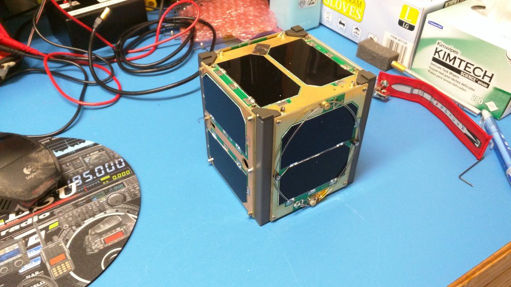 The RadFxSat (Fox-1B) flight model undergoes testing in the Fox Labs.