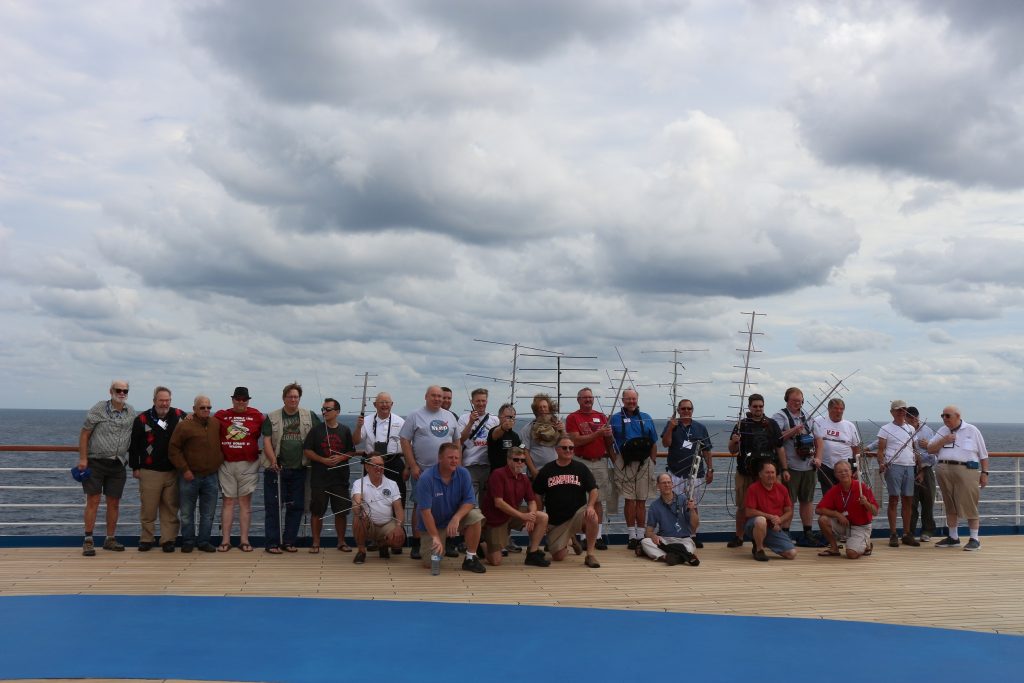 AMSAT members display their portable antennas aboard the Carnival Liberty 