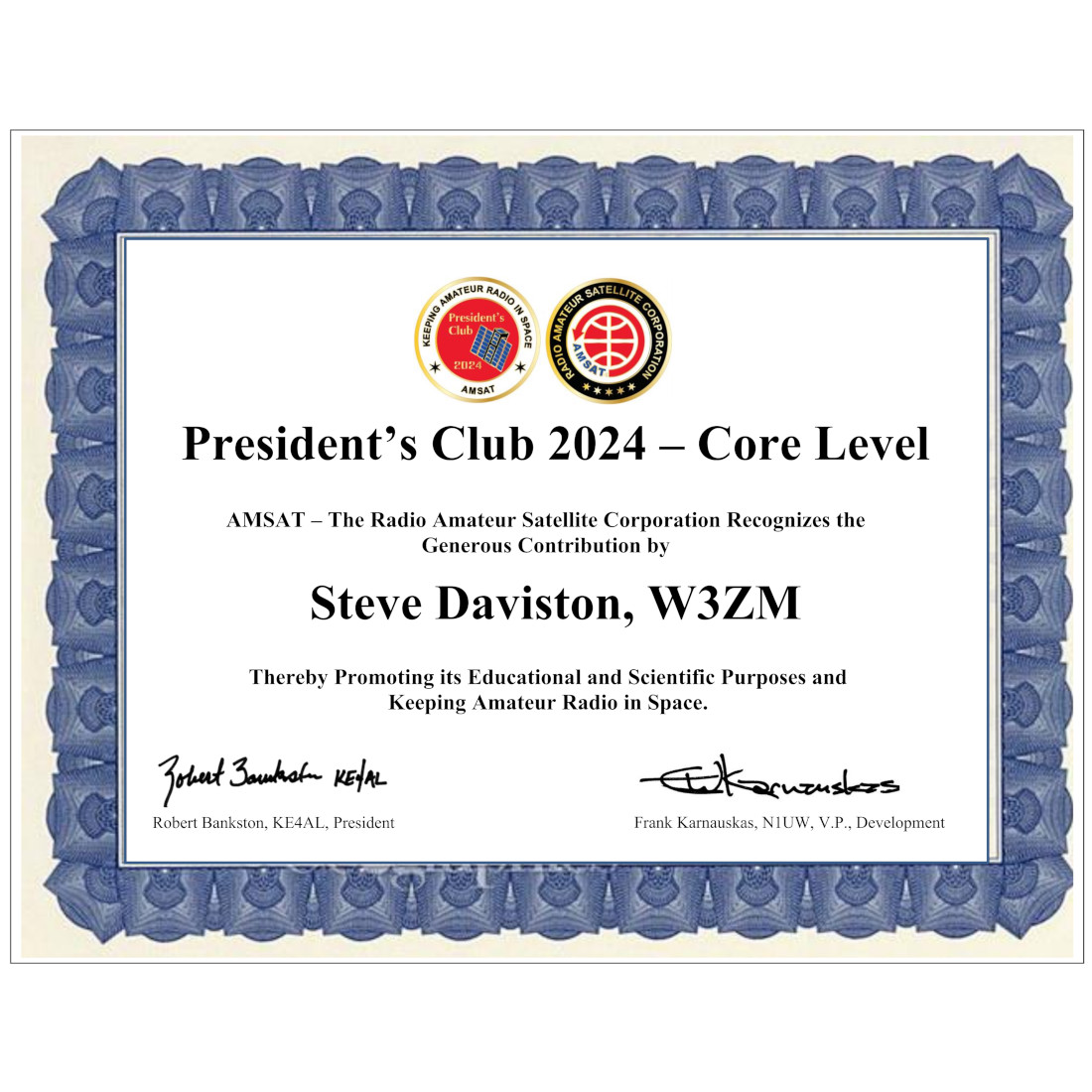 AMSAT 2024 President’s Club Core AMSAT