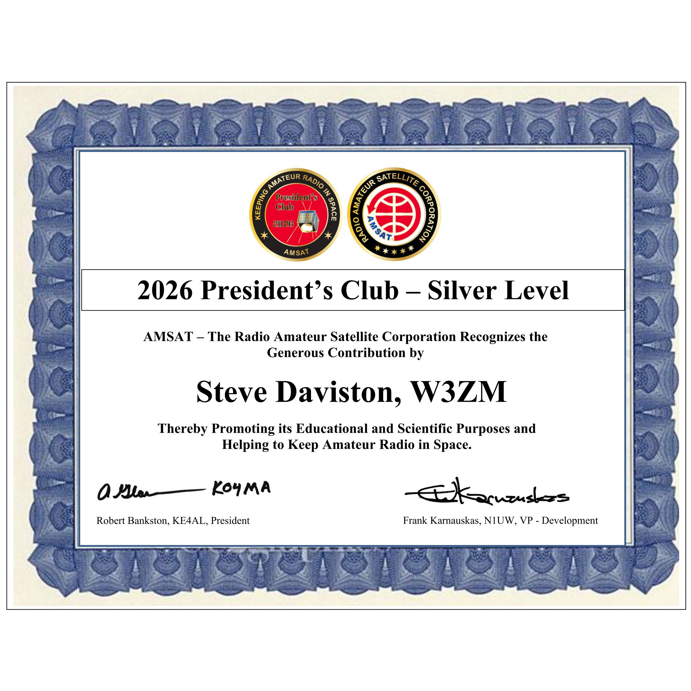 Presidents Club 2026 Silver Certificate